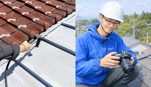 有資格者による屋根の専門診断の様子