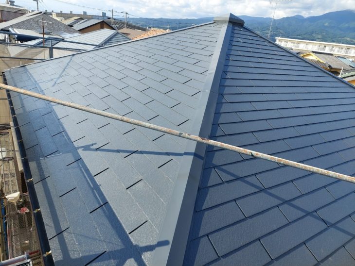 屋根には割れはないものの、色褪せやコケが目立つ状態でした。