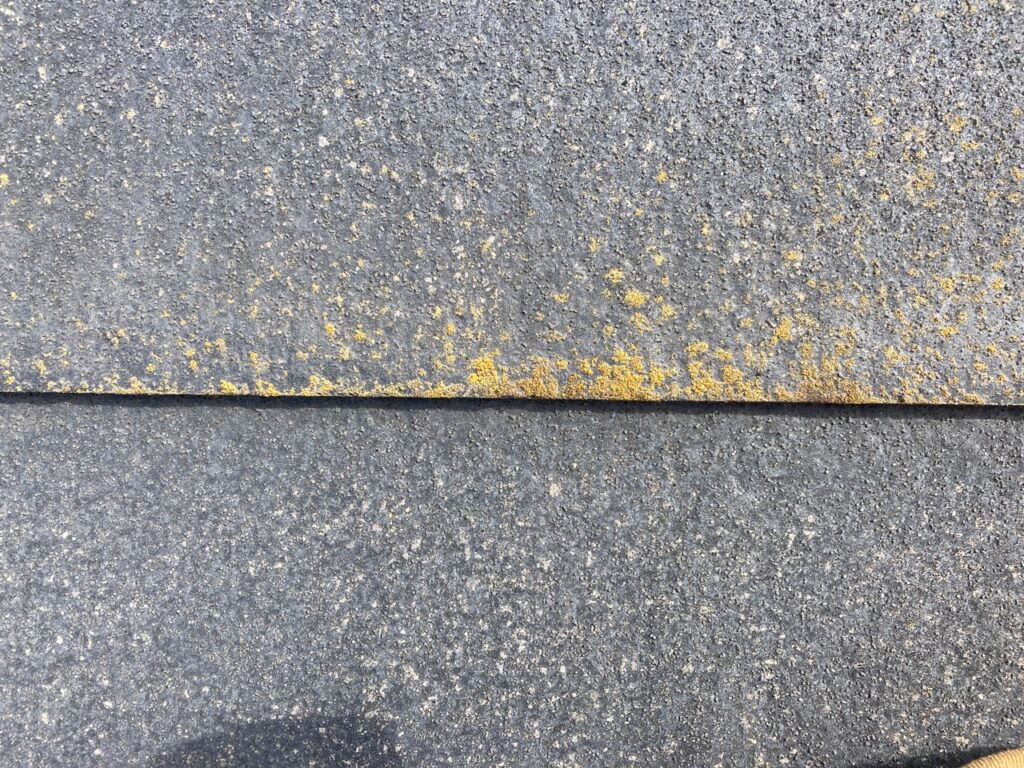 スレート屋根は石質の薄い板でできており、メンテナンスをしないとこのようにコケの発生、反り返りにつながります。